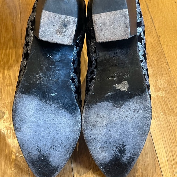 Saint Laurent Women Black Silver Glitter Suede Stars Ankle Cowboy Boot - Picture 6 of 11